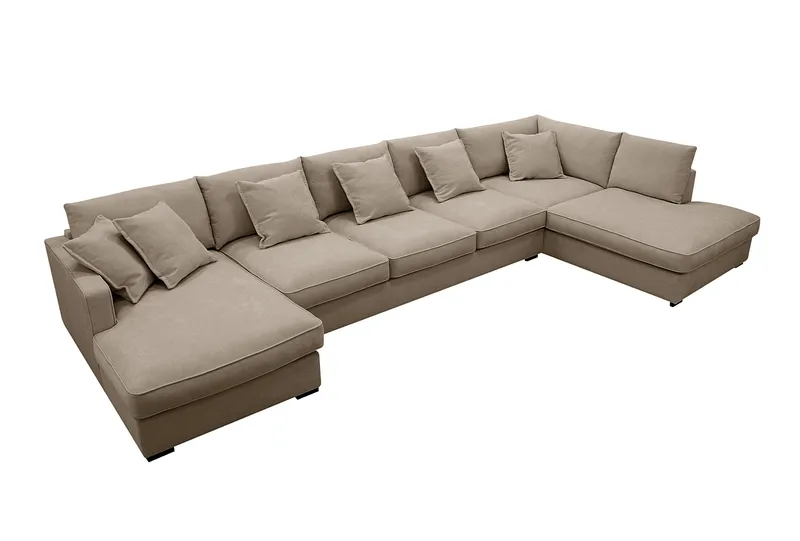 Rossita Lyx 6-sits Högervänd U-formad Extra djup Soffa med Divan och Schäslong i Tyg - Brun - Möbler - Vardagsrum - Soffor - U-soffor