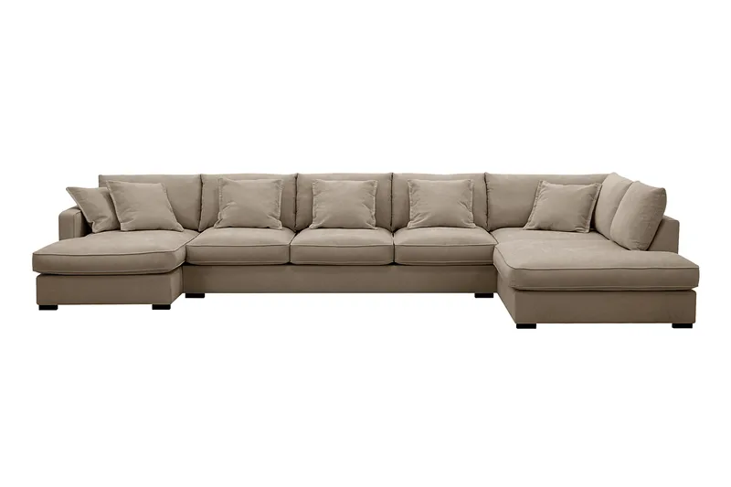 Rossita Lyx 6-sits Högervänd U-formad Extra djup Soffa med Divan och Schäslong i Tyg, Brun