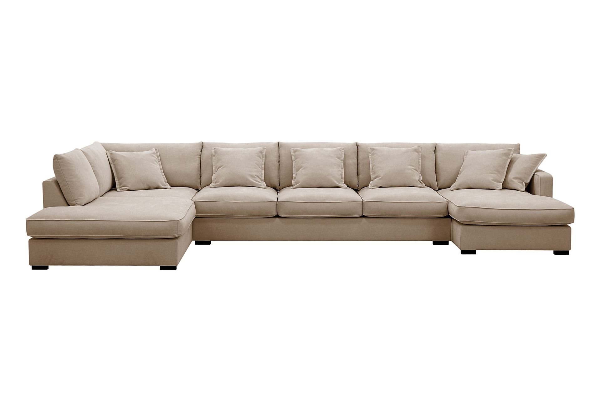 Rossita Lyx 6-sits H&ouml;gerv&auml;nd U-formad Extra djup Soffa med Divan och Sch&auml;slong i Tyg - Ljusbrun