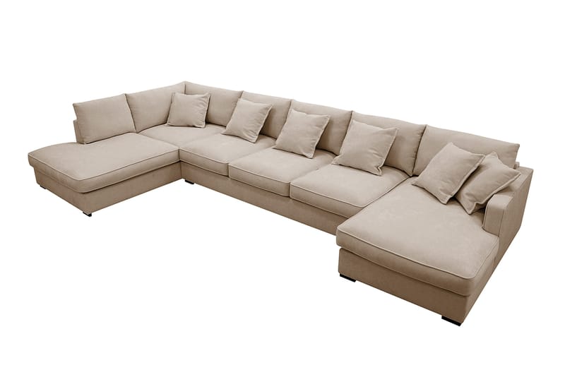 Rossita Lyx 6-sits Högervänd U-formad Extra djup Soffa med Divan och Schäslong i Tyg - Ljusbrun - Möbler - Vardagsrum - Soffor - U-soffor