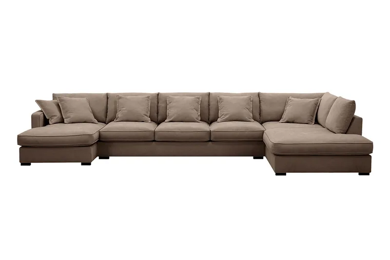 Rossita Lyx 6-sits Högervänd U-formad Extra djup Soffa med Divan och Schäslong i Tyg, Mörkbrun