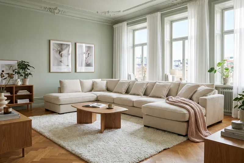 Rossita Lyx 6-sits Vänstervänd U-formad Extra djup Soffa med Divan och Schäslong i Chenille - Beige - Möbler - Vardagsrum - Soffor - U-soffor