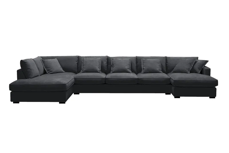 Rossita Lyx 6-sits Vänstervänd U-formad Extra djup Soffa med Divan och Schäslong i Chenille, Svart