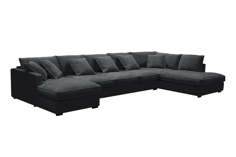 Rossita Lyx 6-sits Vänstervänd U-formad Extra djup Soffa med Divan och Schäslong i Chenille - Svart - Möbler - Vardagsrum - Soffor - U-soffor