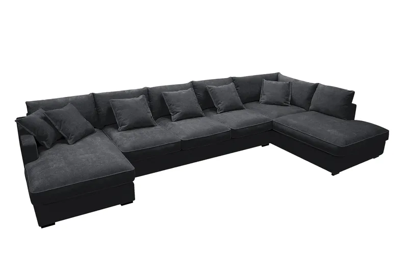 Rossita Lyx 6-sits Vänstervänd U-formad Extra djup Soffa med Divan och Schäslong i Chenille - Svart - Möbler - Vardagsrum - Soffor - U-soffor