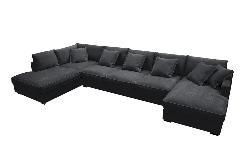 Rossita Lyx 6-sits Vänstervänd U-formad Extra djup Soffa med Divan och Schäslong i Chenille - Svart - Möbler - Vardagsrum - Soffor - U-soffor