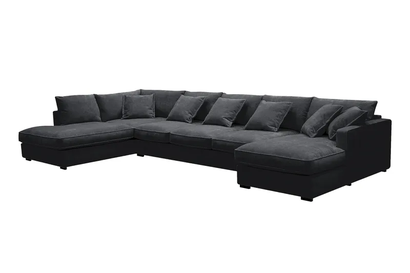 Rossita Lyx 6-sits Vänstervänd U-formad Extra djup Soffa med Divan och Schäslong i Chenille - Svart - Möbler - Vardagsrum - Soffor - U-soffor