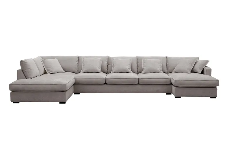 Rossita Lyx 6-sits Vänstervänd U-formad Extra djup Soffa med Divan och Schäslong i Chenille, Trenza 08, Grå/Brun Chenille