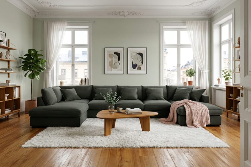Rossita Lyx 6-sits Vänstervänd U-formad Extra djup Soffa med Divan och Schäslong i Manchester - Mörkgrön - Möbler - Vardagsrum - Soffor - U-soffor