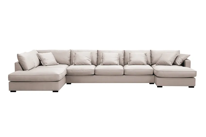 Rossita Lyx 6-sits Vänstervänd U-formad Extra djup Soffa med Divan och Schäslong i Sammet, Beige