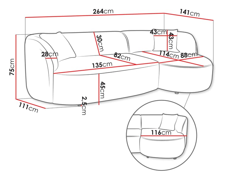 Rylian 3-sits Soffa med divan - ljusgrå - Möbler - Vardagsrum - Soffor - Hörnsoffor