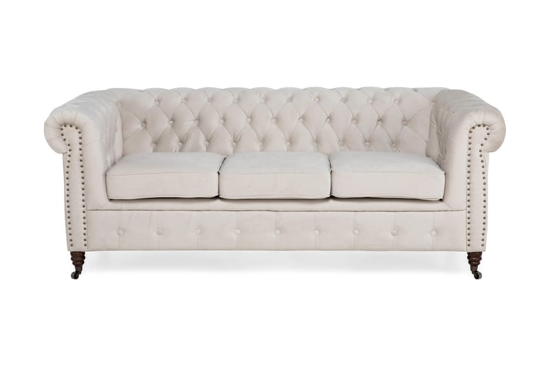 CHESTERFIELD LUX Sammetssoffa 3-sits Beige - Sammetssoffor - 3-sits soffor - chesterfield soffor