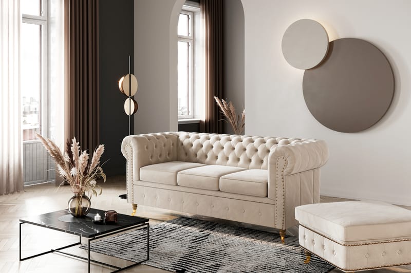 CHESTERFIELD LUX Sammetssoffa 3-sits Beige - Möbler - Vardagsrum - Soffor - Sammetssoffor