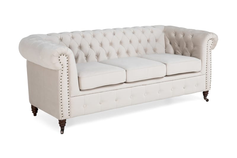 CHESTERFIELD LUX Sammetssoffa 3-sits Beige - Sammetssoffor - 3-sits soffor - chesterfield soffor