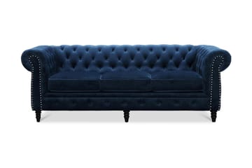 CHESTERFIELD LUX Sammetssoffa 3-sits Blå