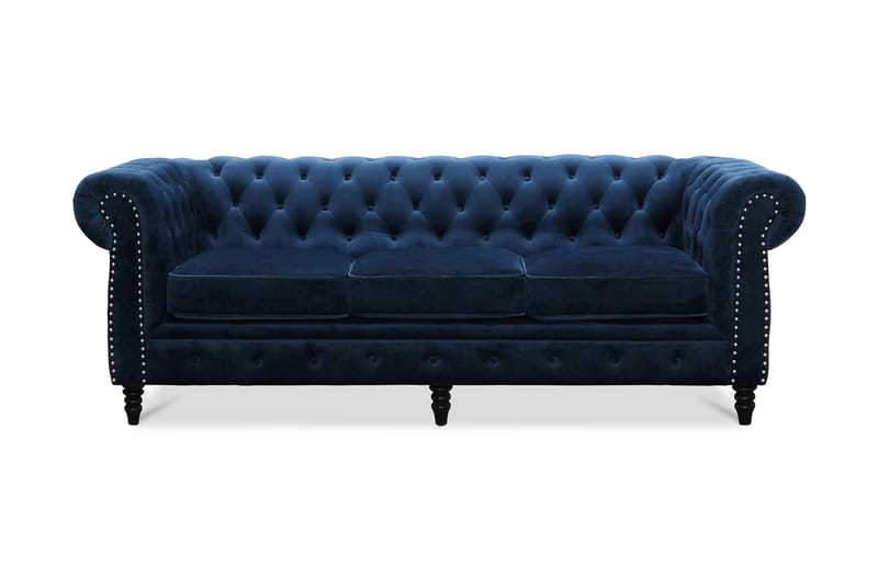 CHESTERFIELD LUX Sammetssoffa 3-sits Blå - 3-sits soffor - chesterfield soffor - Sammetssoffor