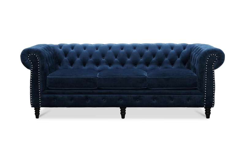 CHESTERFIELD LUX Sammetssoffa 3-sits Blå - Sammetssoffor - 3-sits soffor - chesterfield soffor