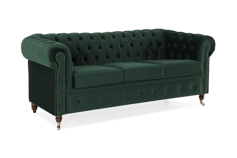 CHESTERFIELD LUX Sammetssoffa 3-sits Mörkgrön - Sammetssoffor - 3-sits soffor - chesterfield soffor