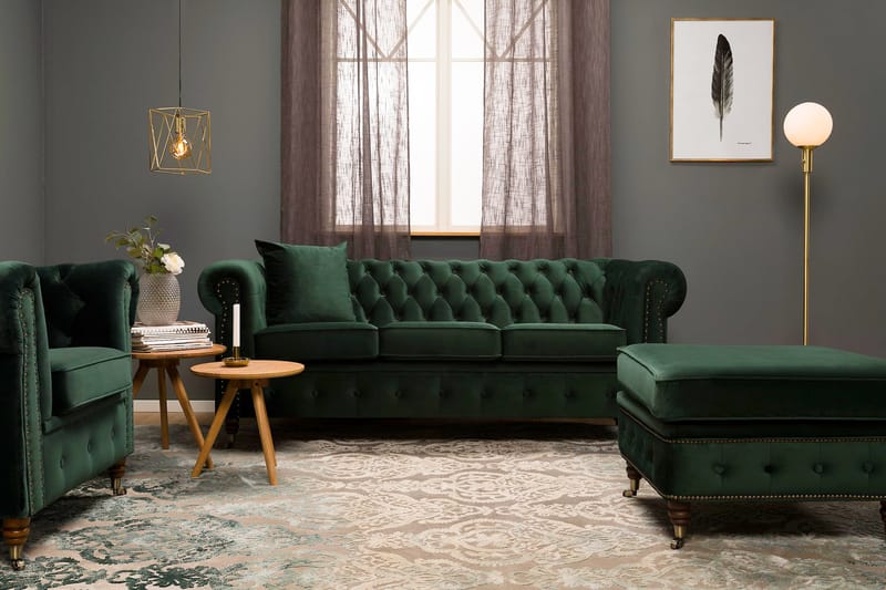 CHESTERFIELD LUX Sammetssoffa 3-sits Mörkgrön - Sammetssoffor - 3-sits soffor - chesterfield soffor