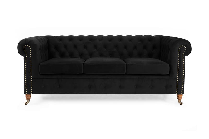 CHESTERFIELD LUX Sammetssoffa 3-sits Svart - Sammetssoffor - 3-sits soffor - chesterfield soffor