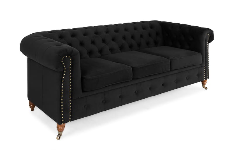 CHESTERFIELD LUX Sammetssoffa 3-sits Svart - Möbler - Vardagsrum - Soffor - Sammetssoffor