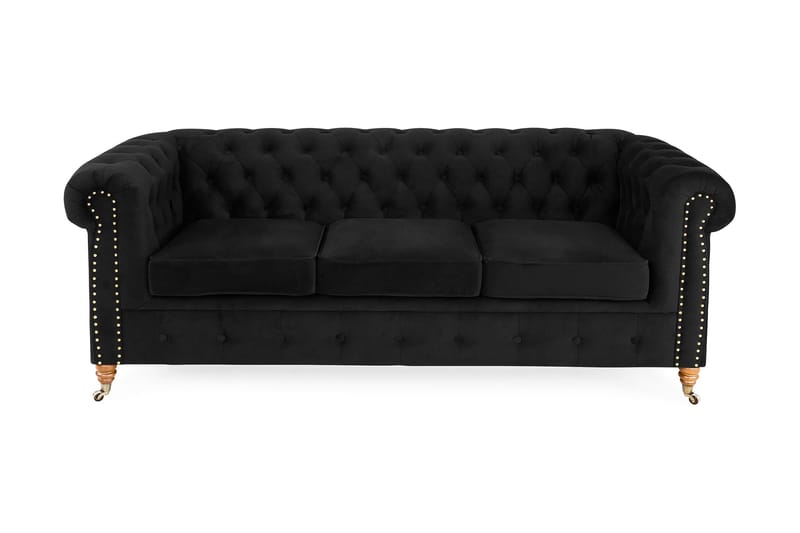 CHESTERFIELD LUX Sammetssoffa 3-sits Svart - Möbler - Vardagsrum - Soffor - Sammetssoffor
