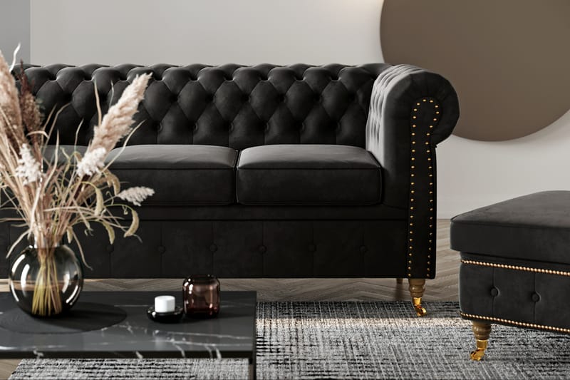 CHESTERFIELD LUX Sammetssoffa 3-sits Svart - Möbler - Vardagsrum - Soffor - Sammetssoffor