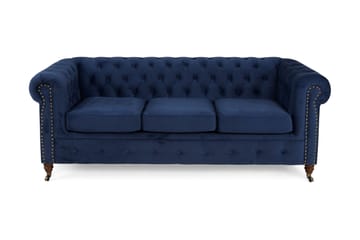 CHESTERFIELD LUX Sammetssoffa 3-sits Petrolblå