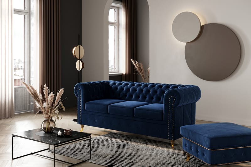 CHESTERFIELD LUX Sammetssoffa 3-sits Petrolblå - Möbler - Vardagsrum - Soffor - Sammetssoffor