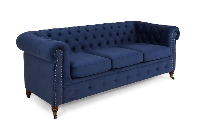 CHESTERFIELD LUX Sammetssoffa 3-sits Petrolblå - Sammetssoffor - 3-sits soffor - chesterfield soffor