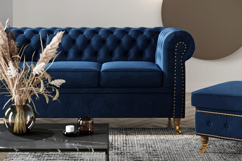 CHESTERFIELD LUX Sammetssoffa 3-sits Petrolblå - Möbler - Vardagsrum - Soffor - Sammetssoffor