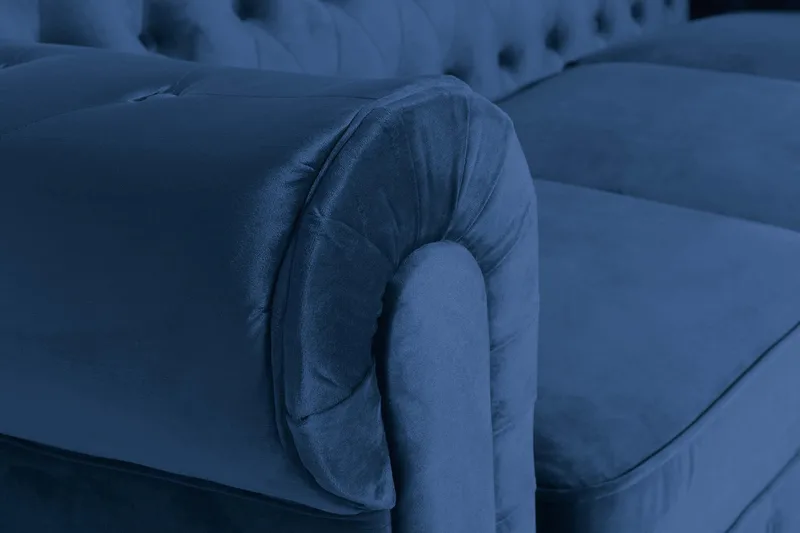Chesterfield Lyx 3-sits Sammetssoffa - Djup soffa - Blå - Möbler - Vardagsrum - Soffor - Sammetssoffor