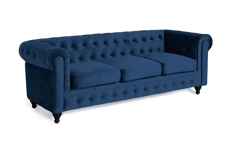 Chesterfield Lyx 3-sits Sammetssoffa - Djup soffa - Blå - Möbler - Vardagsrum - Soffor - Sammetssoffor