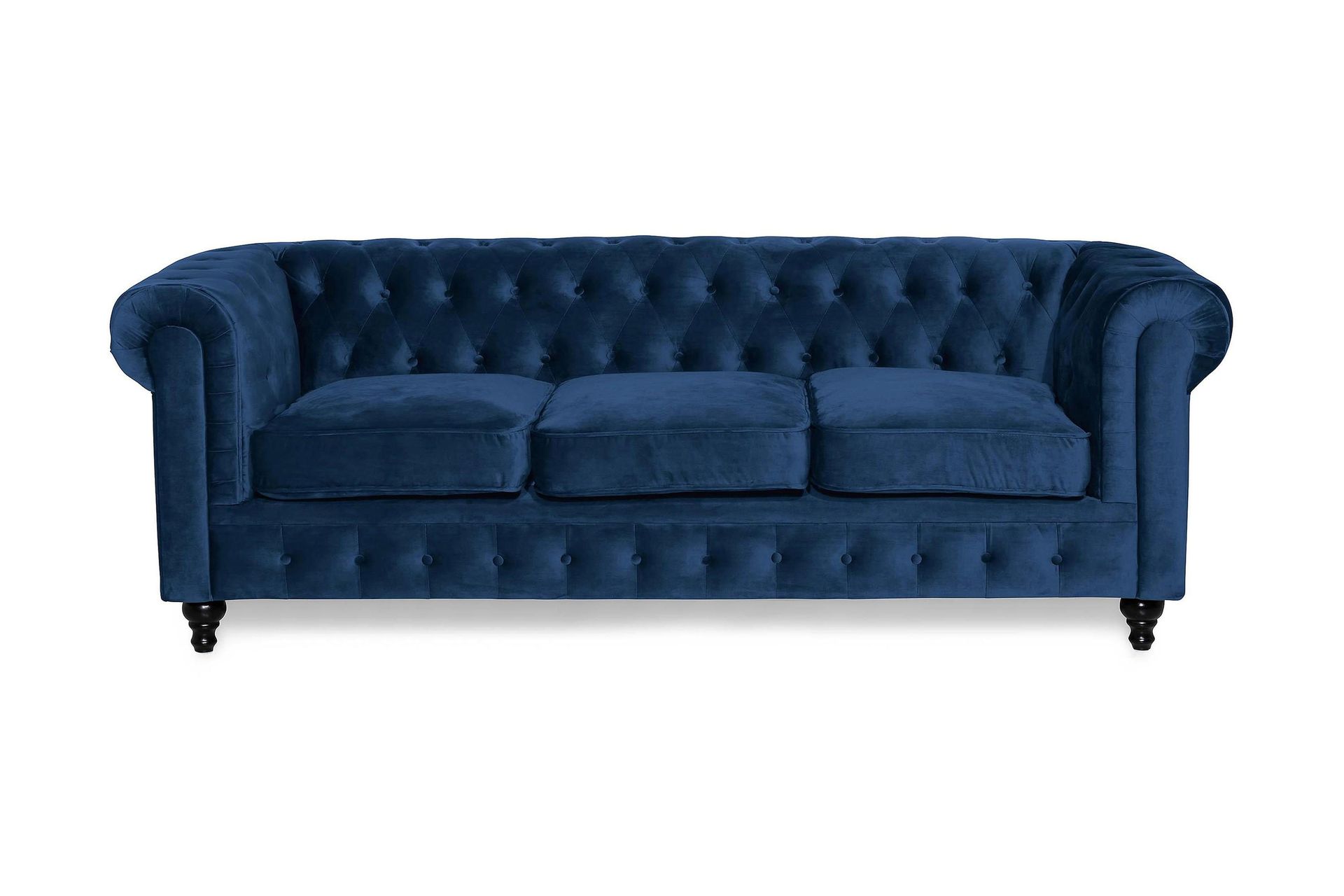 chesterfield lyx 3-sits sammetssoffa - djup soffa - blå