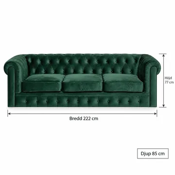 Chesterfield Lyx 3 sits Sammetssoffa - Djup soffa - Grön - Möbler - Vardagsrum - Soffor - Sammetssoffor
