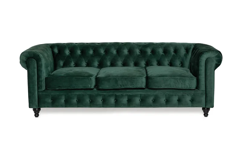 Chesterfield Lyx 3 sits Sammetssoffa - Djup soffa - Grön - Möbler - Vardagsrum - Soffor - Sammetssoffor