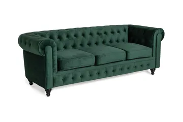 Chesterfield Lyx 3 sits Sammetssoffa - Djup soffa - Grön - Möbler - Vardagsrum - Soffor - Sammetssoffor