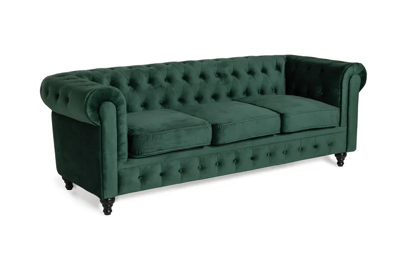 Chesterfield Lyx 3 sits Sammetssoffa - Djup soffa - Grön - Möbler - Vardagsrum - Soffor - Sammetssoffor