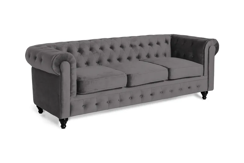 Chesterfield Lyx 3 sits Sammetssoffa - Djup soffa - Mörkgrå / Grå - Möbler - Vardagsrum - Soffor - Sammetssoffor