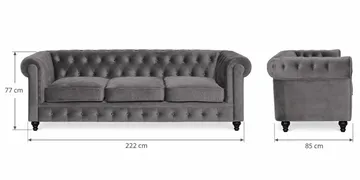 Chesterfield Lyx 3 sits Sammetssoffa - Djup soffa - Mörkgrå - Möbler - Vardagsrum - Soffor - Sammetssoffor