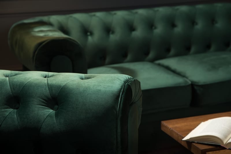 Chesterfield Lyx 3 sits Sammetssoffa - Djup soffa - Mörkgrön / Grön - Möbler - Vardagsrum - Soffor - Sammetssoffor