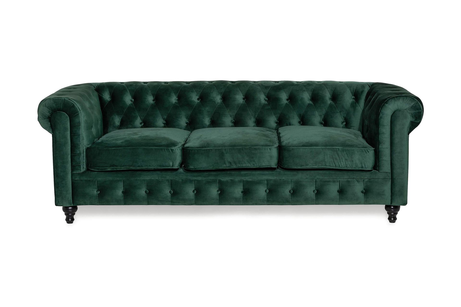 Chesterfield Lyx 3 sits Sammetssoffa - Djup soffa - M&ouml;rkgr&ouml;n / Gr&ouml;n