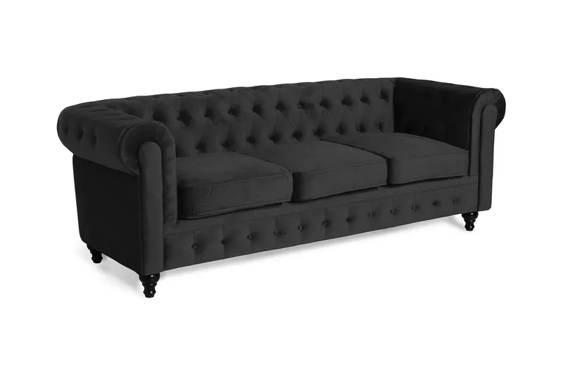 Chesterfield Lyx 3-sits Sammetssoffa - Djup soffa - Svart - Möbler - Vardagsrum - Soffor - Sammetssoffor