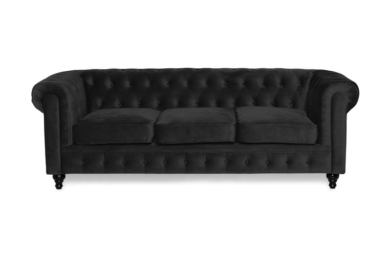 Chesterfield Lyx 3-sits Sammetssoffa - Djup soffa - Svart - Möbler - Vardagsrum - Soffor - Sammetssoffor