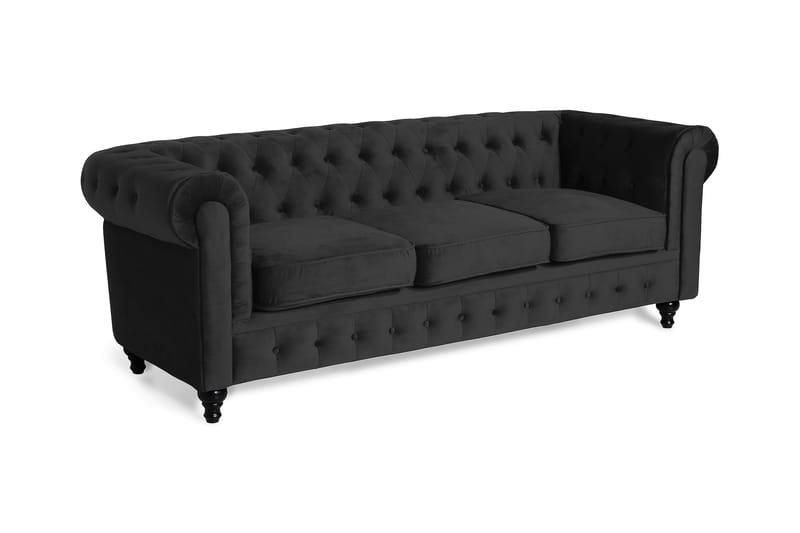 Chesterfield Lyx 3-sits Sammetssoffa - Djup soffa - Svart - Möbler - Vardagsrum - Soffor - Sammetssoffor