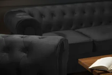 Chesterfield Lyx 3-sits Sammetssoffa - Djup soffa - Svart - Möbler - Vardagsrum - Soffor - 3-sits soffor