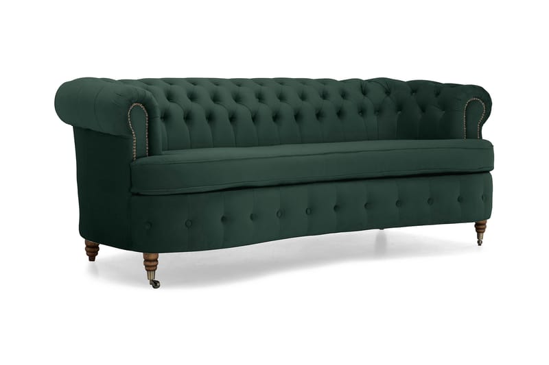 CHESTERFIELD Sammetssoffa 3-sits Svängd Mörkgrön - Sammetssoffor - 3-sits soffor - chesterfield soffor