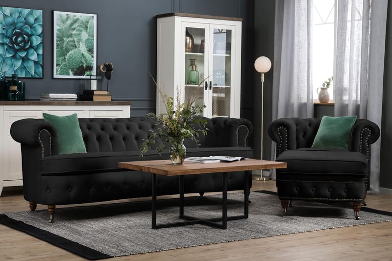 CHESTERFIELD Sammetssoffa 3-sits Svängd Svart - Möbler - Vardagsrum - Soffor - Sammetssoffor