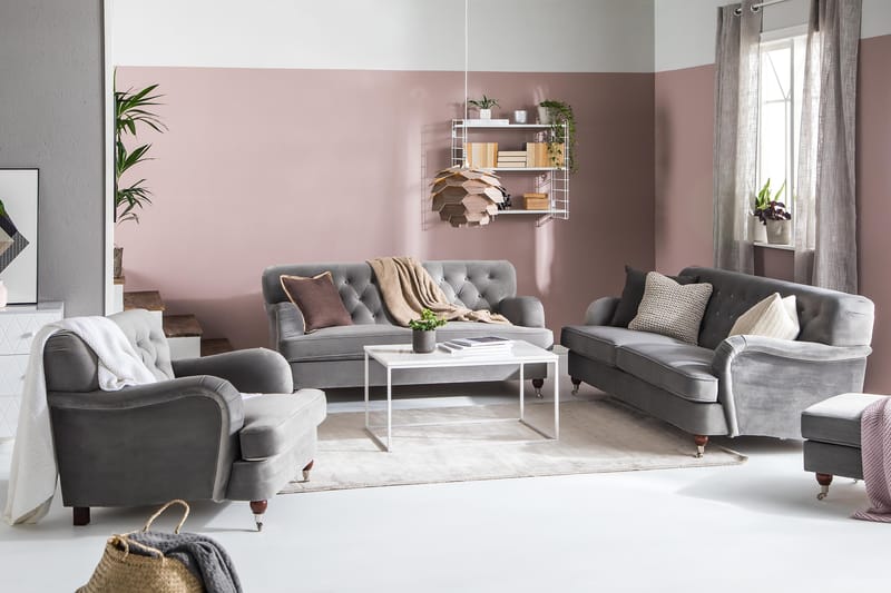 Howard Riviera 3-sits Sammetssoffa - Ljusgrå - Möbler - Vardagsrum - Soffor - Sammetssoffor