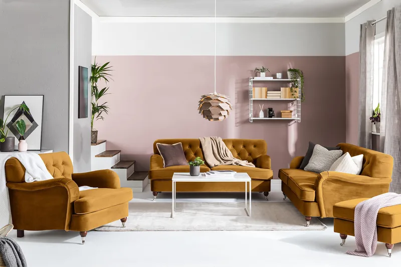 Howard Riviera 3-sits Sammetssoffa - Mörkgul - Möbler - Vardagsrum - Soffor - Sammetssoffor